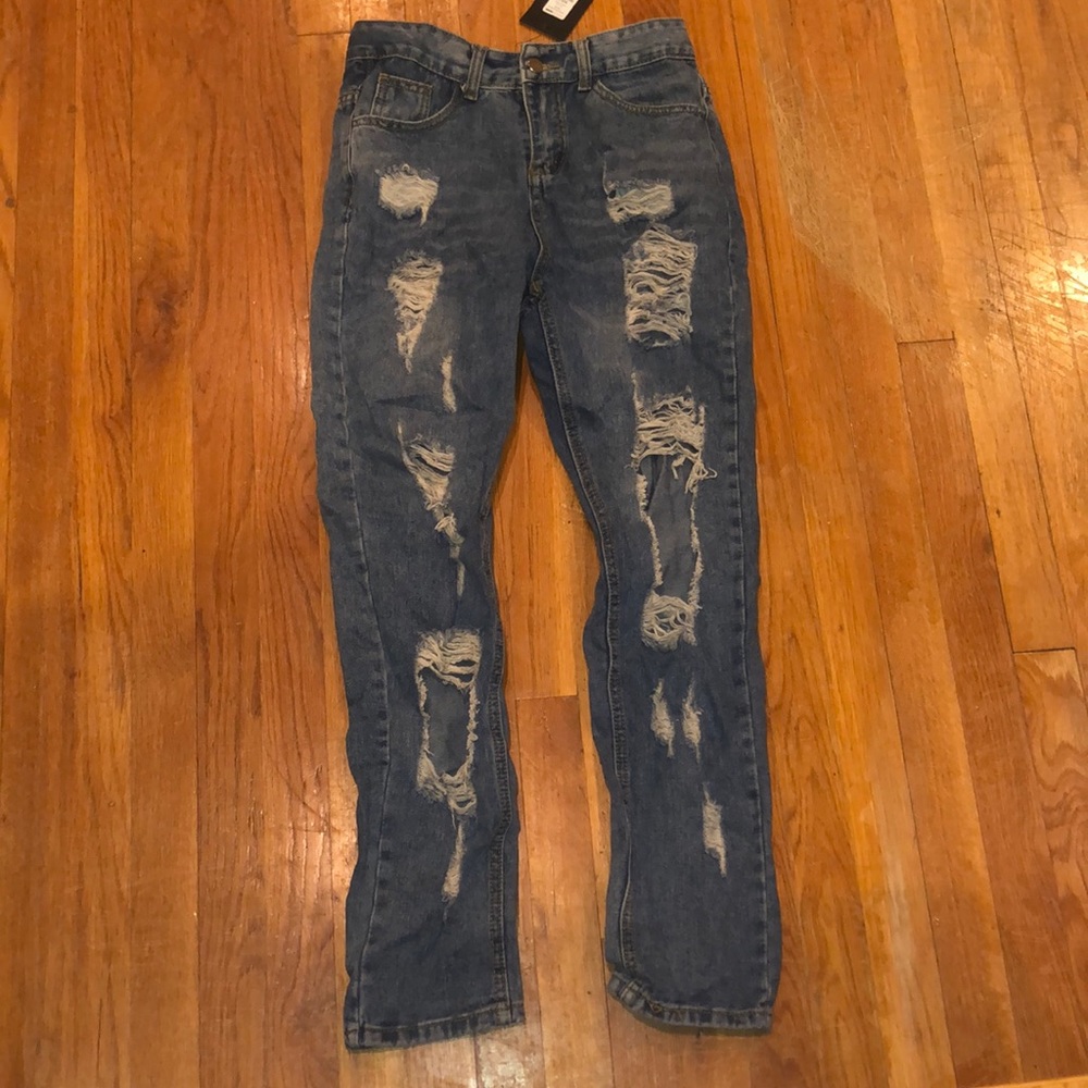 Blue Ripped Boyfriend Jeans